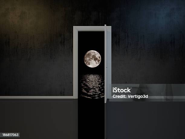Room With Door Into The Dreams Stock Photo - Download Image Now - Door, Moon, Moon Surface