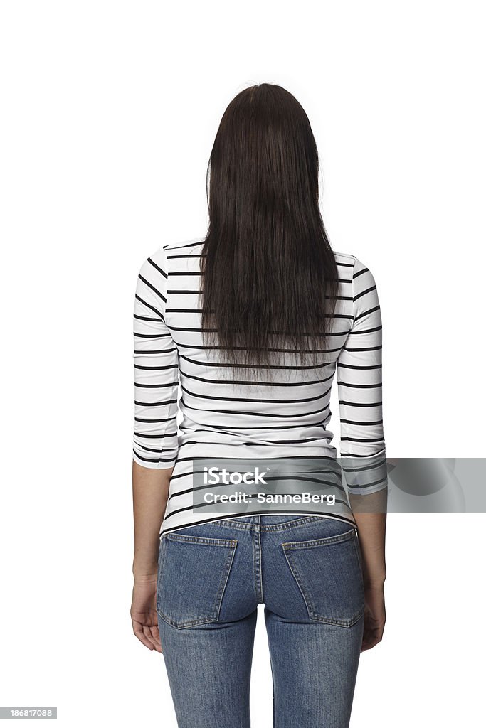 Donna con la schiena alla fotocamera-isolata - Foto stock royalty-free di Vista posteriore
