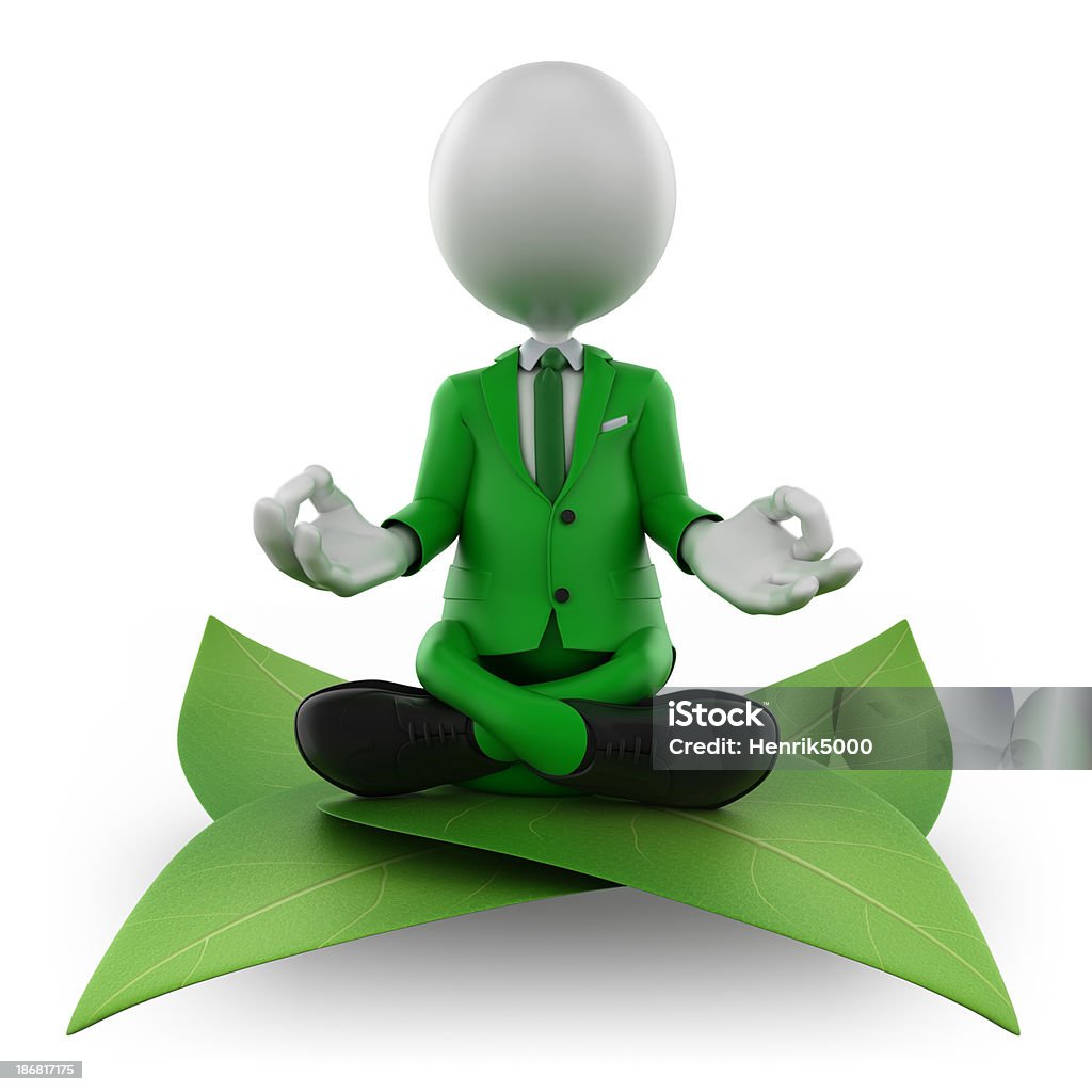 3d man meditating on leaf - isolated with clipping path Symbols Of Peace Stock Photo