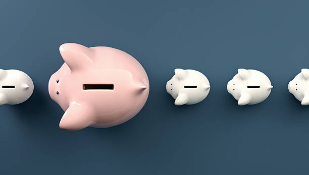 Row with a large piggy bank stock photo