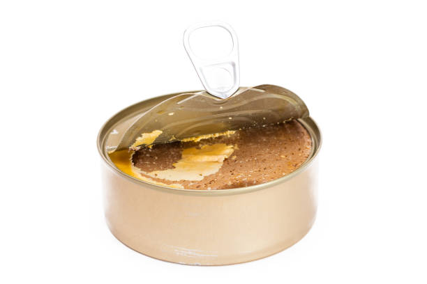 istock Opened Tin Can with Chicken Liver Pate Isolated on White Background 1868180118