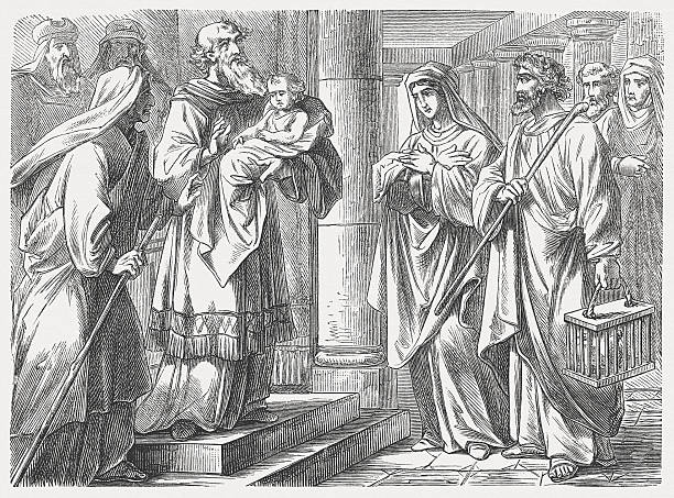 예수스 "프리젠테이션은 관자놀이 (luke 2 - san simeon stock illustrations