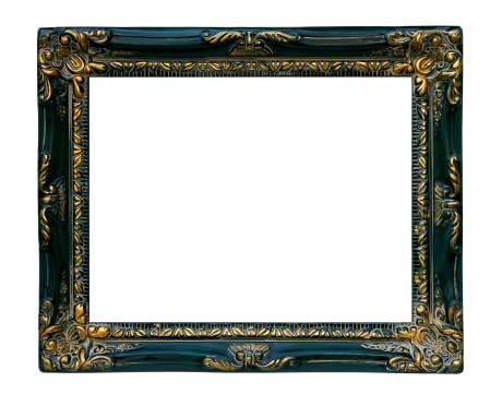 Antique frame with gold inlay isolated on white.