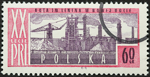 istock Polish steel mill on an old postage stamp 186818269
