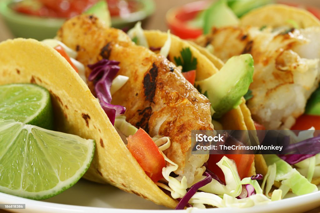 Tacos de peixe - Foto de stock de Abacate royalty-free