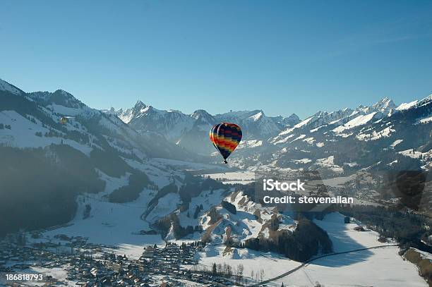Hot Air Balloons Swiss Alps Stock Photo - Download Image Now - Hot Air Balloon, Winter, European Alps