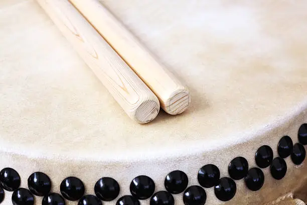 Photo of Two sticks on Japanese taiko drum