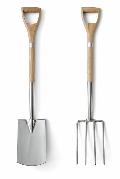 calidad de herramientas de jardín - gardening equipment trowel gardening fork isolated fotografías e imágenes de stock