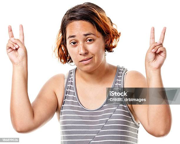 젊은 여자 사진 두 손가락에 대한 스톡 사진 및 기타 이미지 - 두 손가락, 여자, 컷아웃