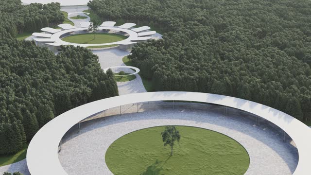 Circular shape architecture building surrounded by nature