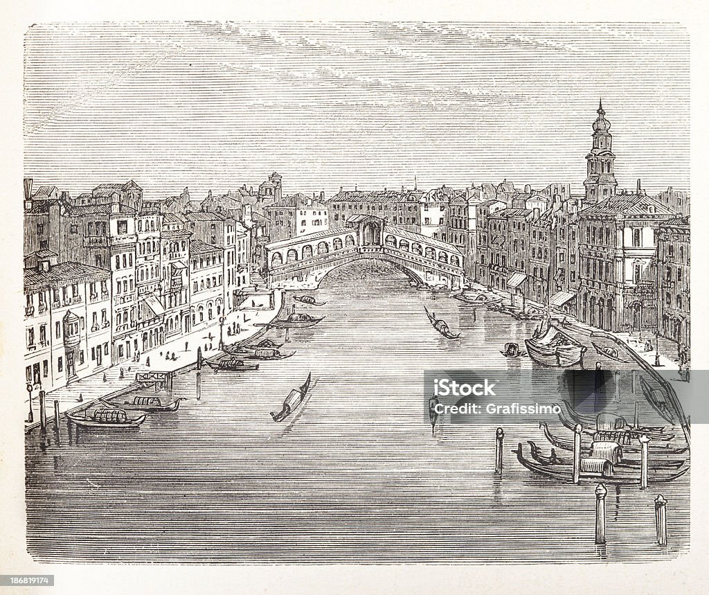 Grawerunek z Rialto most nad Canal Grande w Wenecji, Włochy - Zbiór ilustracji royalty-free (Wenecja - Włochy)