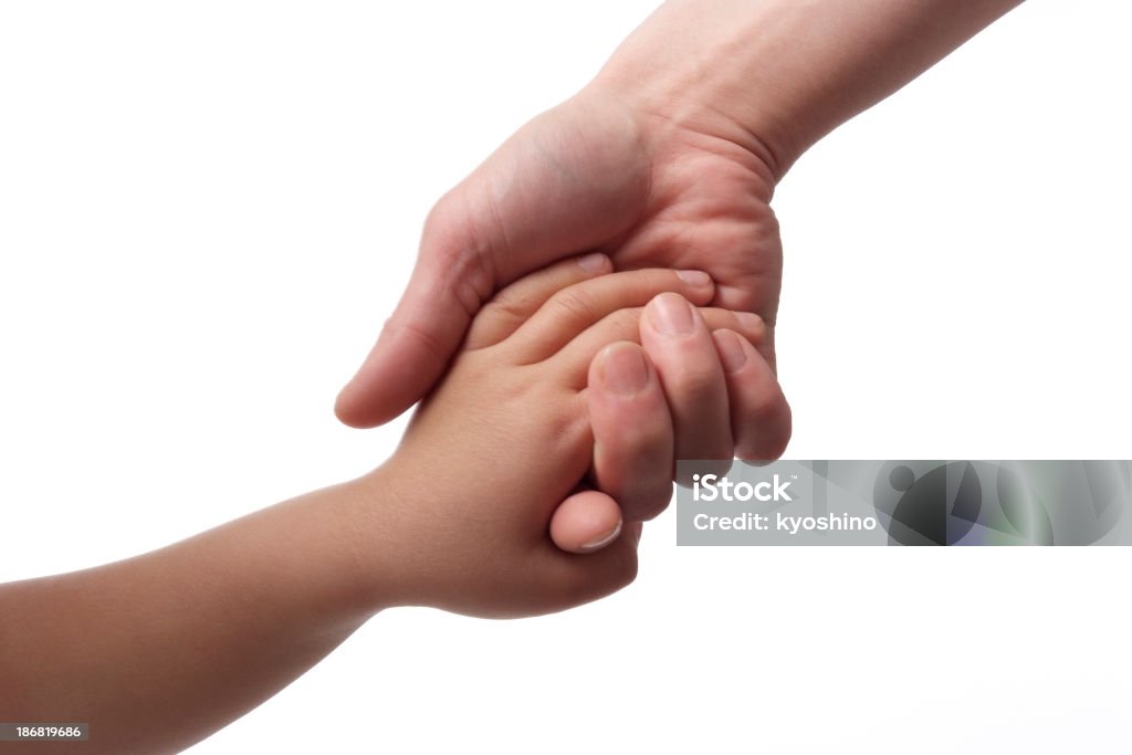 Мать, давая руку для ребенка - Стоковые фото Белый фон роялти-фри