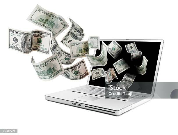 Foto de Fazer Dinheiro Online e mais fotos de stock de Laptop - Laptop, Moeda Corrente, Banco Eletrônico