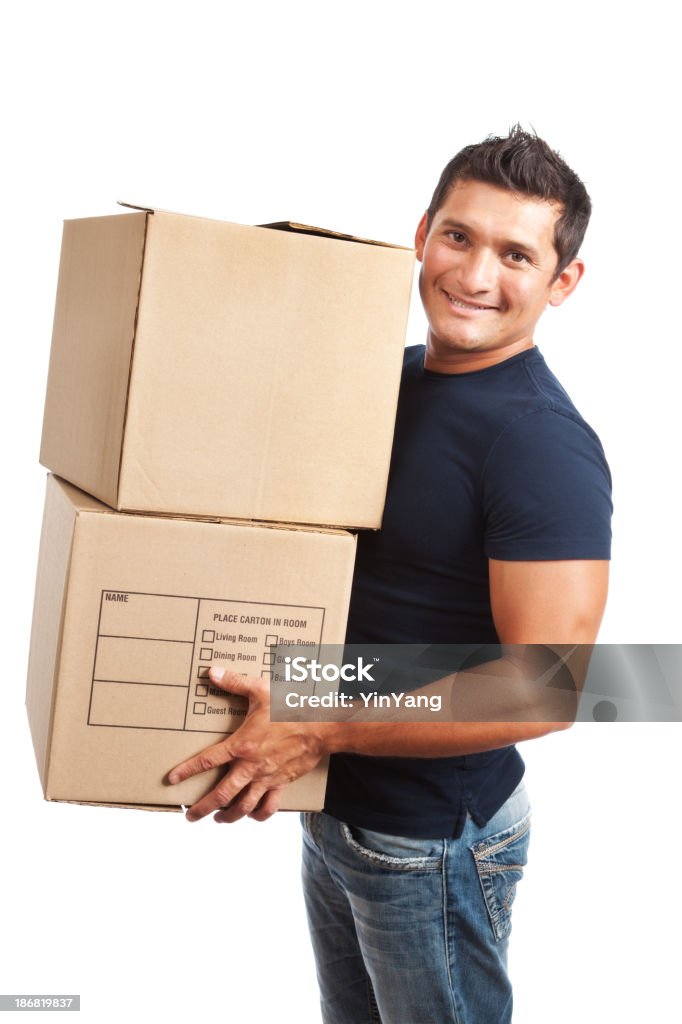 ［ハウスウィンタースキーパッケージを Carboard ボックスに移動白背景 - 箱のロイヤリティフリーストックフォト
