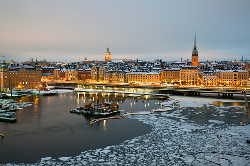 Winter night in Stockholm. View to Old City (Gamla Stan).