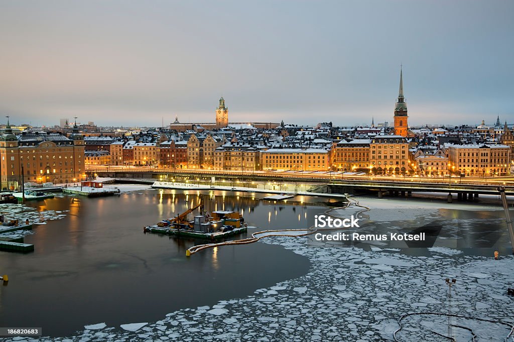 Stockholm Winter night in Stockholm. View to Old City (Gamla Stan). Stockholm Stock Photo