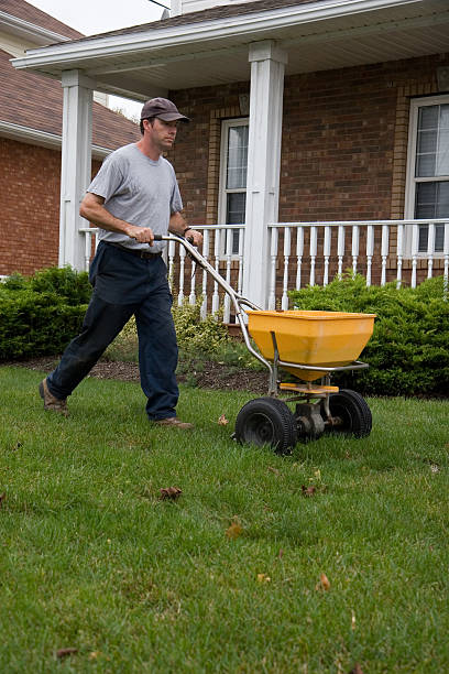 istock Landscaper Fertilizes a Lawn 186820765