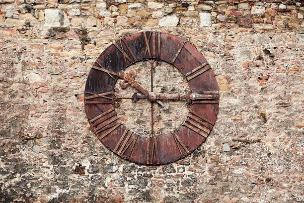 old clock "rusty old clock, on the old wall. zagreb; croatia" color image roman numeral rusty time stock pictures, royalty-free photos & images