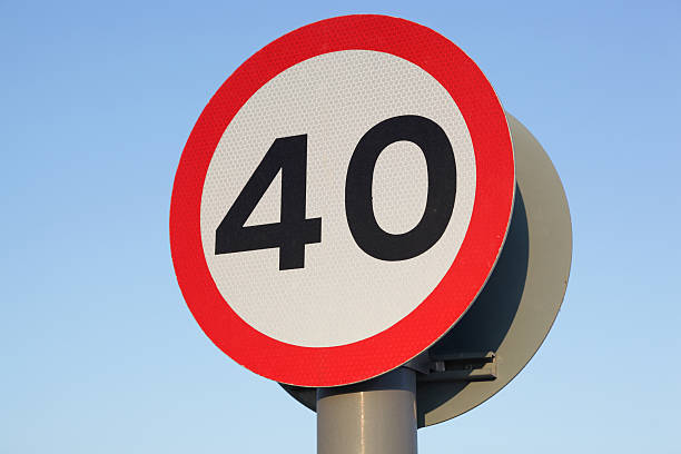 istock traffic speed sign 40 mph close up against blue sky 186821639
