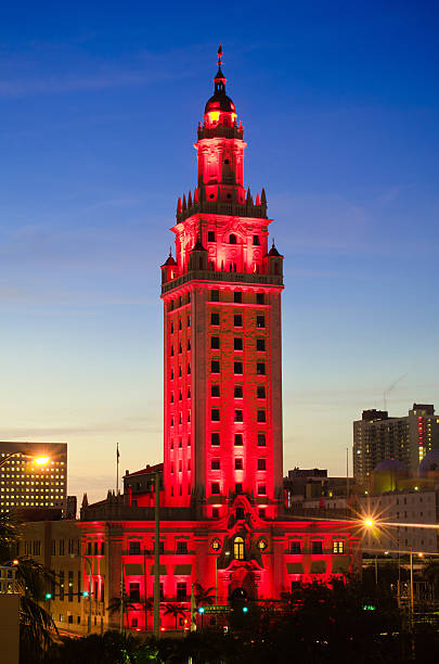 Freedom Tower in downtown Miami, FL at night