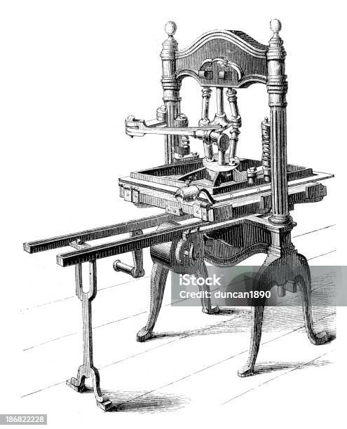 Ретромашинарука Печатная Машина — стоковая векторная графика и другие изображения на тему Печатная машина - Печатная машина, Machinery, Industrial Revolution