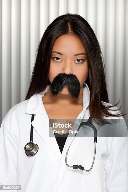 Asian Woman With Moustache And Stethoscope Stock Photo - Download Image Now - 20-29 Years, Adult, Adults Only