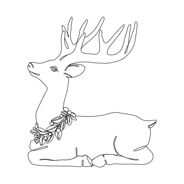 Vector illustration of Christmas Reindeer Continuous Line Drawing with Editable Stroke