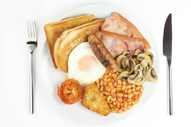 istock Full English breakfast with knife and fork 186823583