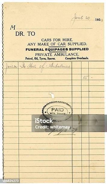 영국 영수증 차량 대여 1939 고풍스런에 대한 스톡 사진 및 기타 이미지 - 고풍스런, 납부, 서신