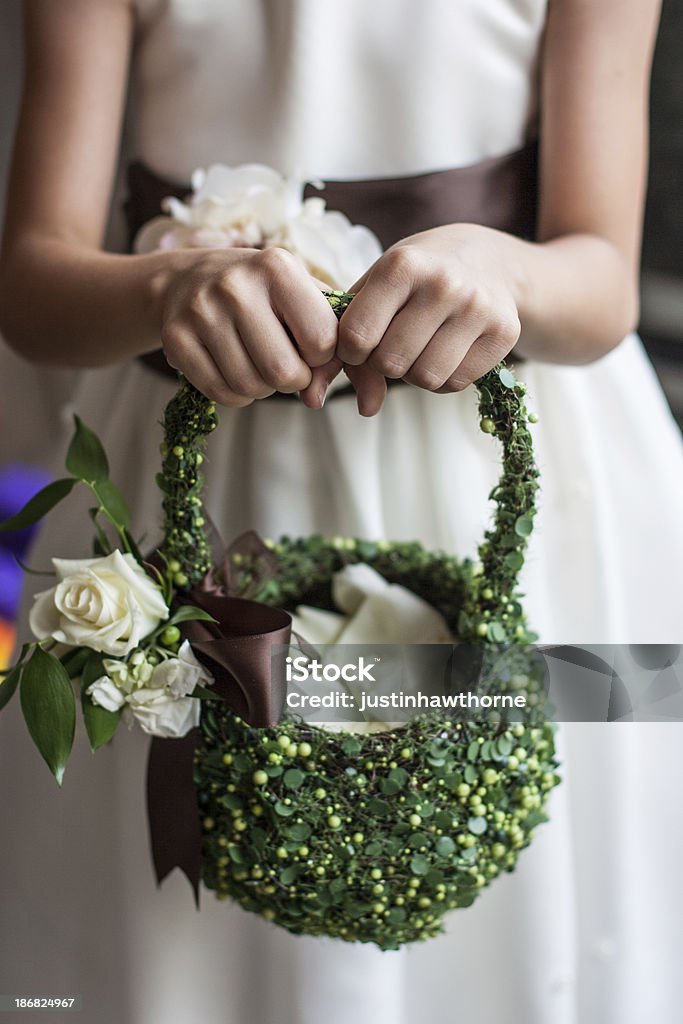 Handmade Flowergirl Basket Hand crafted basket for a wedding ceremony. Art And Craft Stock Photo