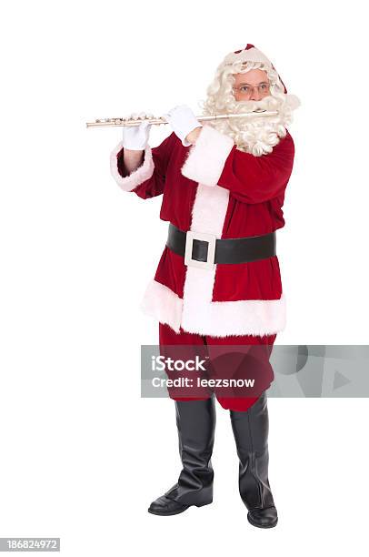 Santa Claus Playing The Flute Music Series Stock Photo - Download Image Now - Flute - Musical Instrument, Playing, Santa Claus