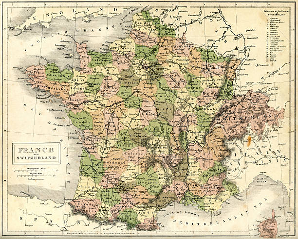 istock Antique map of France and Switzerland 186825866