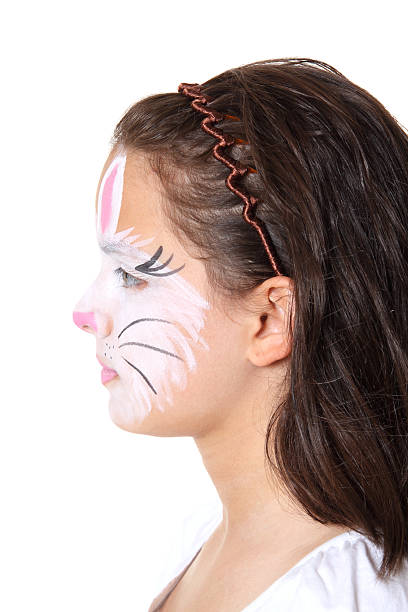 кролик лицо краски профиль - face paint child paint rabbit стоковые фото и изображения