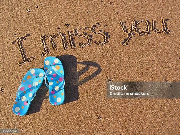 I Miss You Polka Dot Sandals On Beach Stock Photo - Download Image Now - Absence, Adult, Affectionate