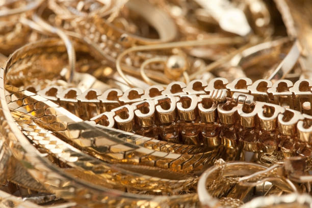 폐품 골드 더미 배경기술 - gold jewelry ring scrap metal 뉴스 사진 이미지