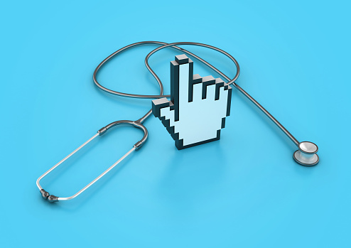 Computer Mouse Hand Cursor with Stethoscope - Color Background - 3D Rendering
