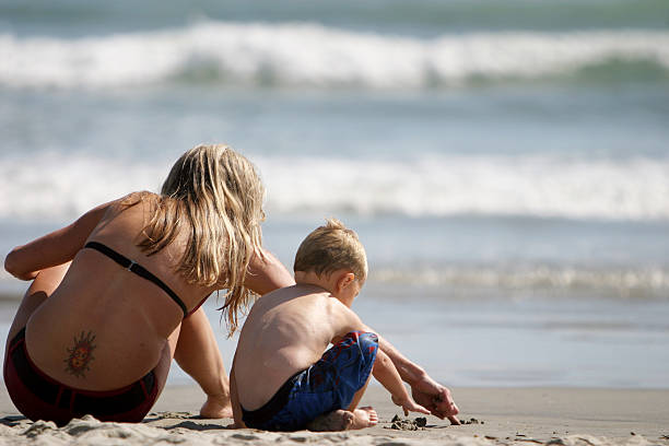 mom, child, tattoo stock photo