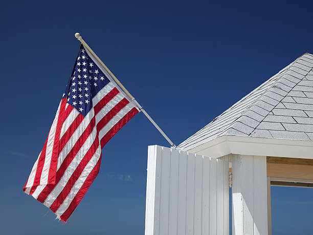 istock American flag on beach hut 186828494