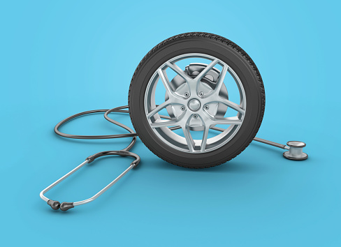 3D Wheel with Stethoscope - Color Background - 3D Rendering