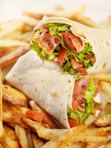 BLT Wrap Sandwich French Fries -Photographed on Hasselblad H3D2-39mb Camera