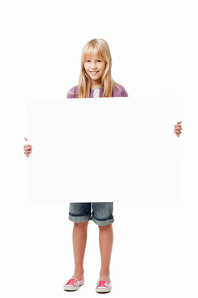 istock Cute Little Girl With Blank White Board - Isolated 186828841