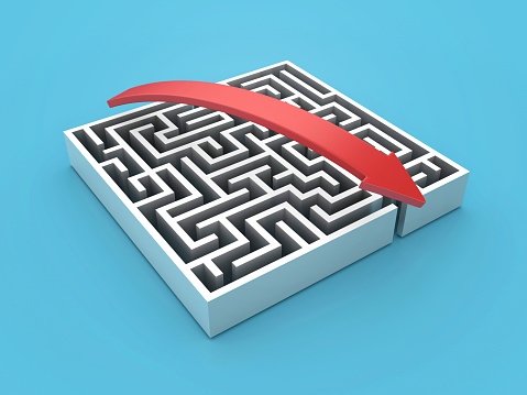 3D Maze with Arrow - Color Background - 3D Rendering