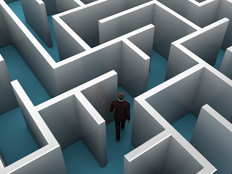 3D Maze with Businessman  - Color Background - 3D Rendering