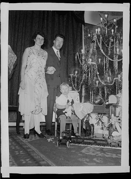 Young family and christmas tree (vintage)
