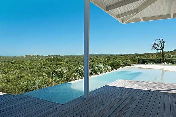 View from the window on the private pool and yard, Istria, Croatia
