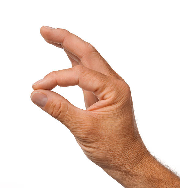 istock Male hand with thumb and index finger touching, white background 186829908