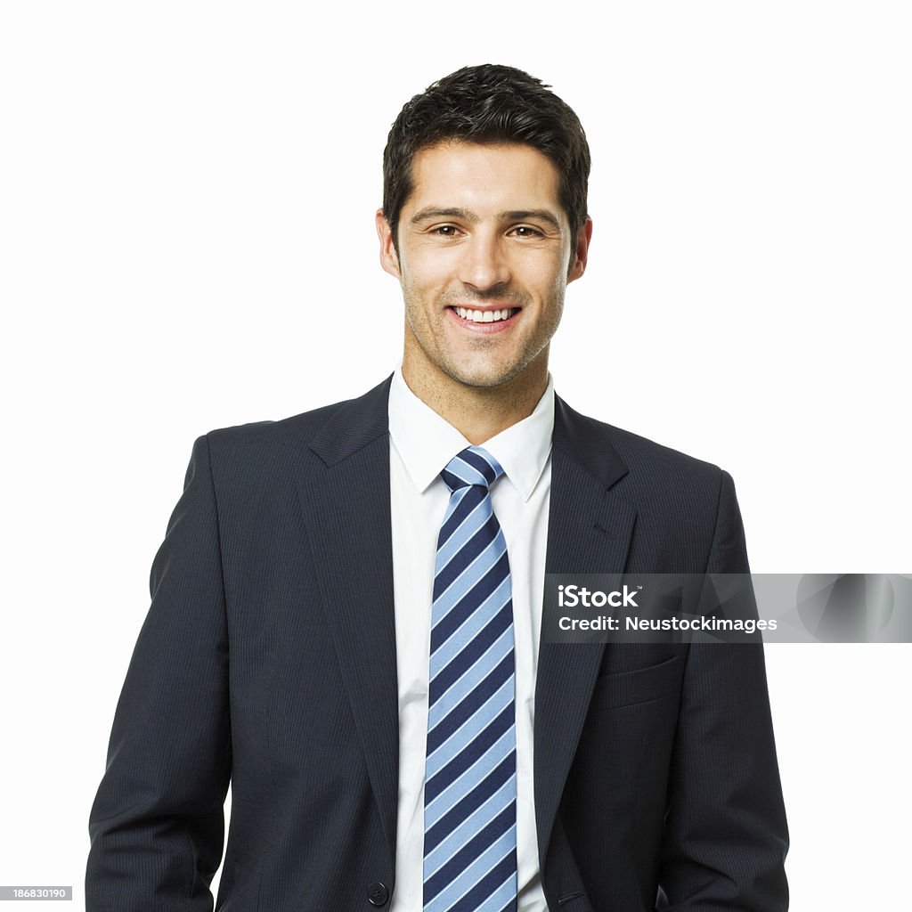 Handsome Young Businessman Portrait - Isolated Portrait of a handsome young businessman smiling at the camera. Square shot. Isolated on white. Men Stock Photo Handsome Young Businessman Portrait - Isolated Portrait of a handsome young businessman smiling at the camera. Square shot. Isolated on white. Men Stock Photo