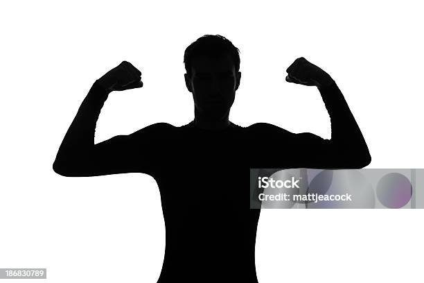 Muskelsilhouette Stockfoto und mehr Bilder von Muskeln zeigen - Muskeln zeigen, Schlagschatten, Ein Mann allein