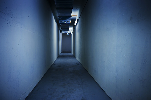 Dark blue urban corridor.