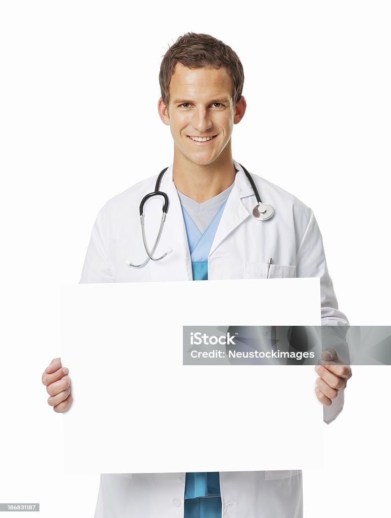 Arzt hält leere Schild-isoliert - Lizenzfrei Arzt Stock-Foto